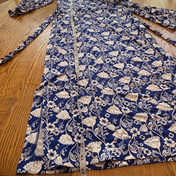 Boden Amy Jersey Midi Dress Double V Belted Blue White Size 6R VGUC Side Pockets - Picture 10 of 16